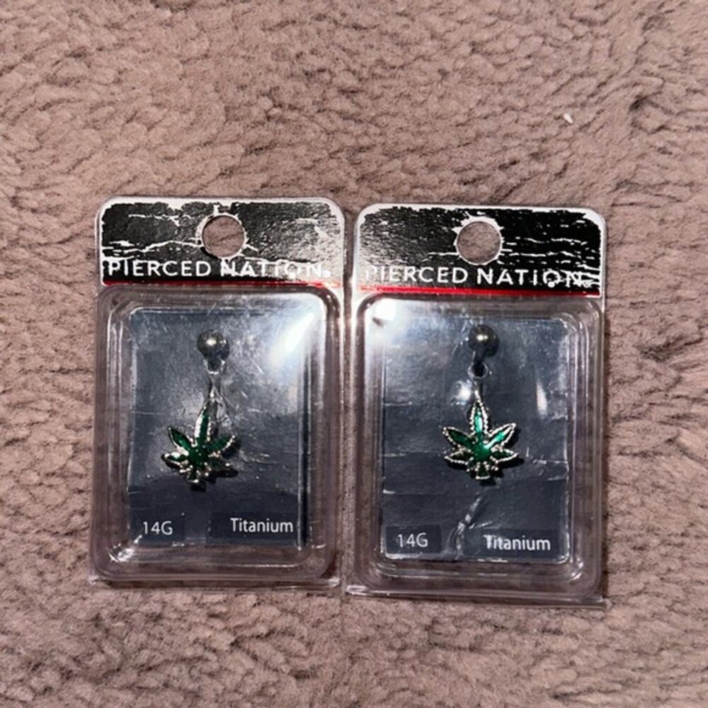 Pierced Nation Earrings Titanium 14G Green Leaf